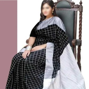 Black & White Halfsilk Saree for Wo