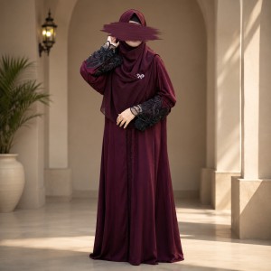 Dubai Cherry Fabric Elegant Lace Abaya