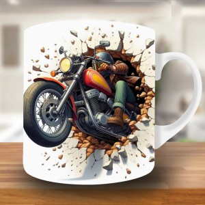 Motorcycle Mug – Premium Ceramic Coffee Mug with 3D Creative Biker Wraparound Design, Microwave & Dishwasher Safe