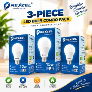 Rezzel LED Bulb 3-Piece Combo Pack (15W, 12W, 5W)