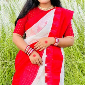 Traditional Red and White Cotton Handloom Saree